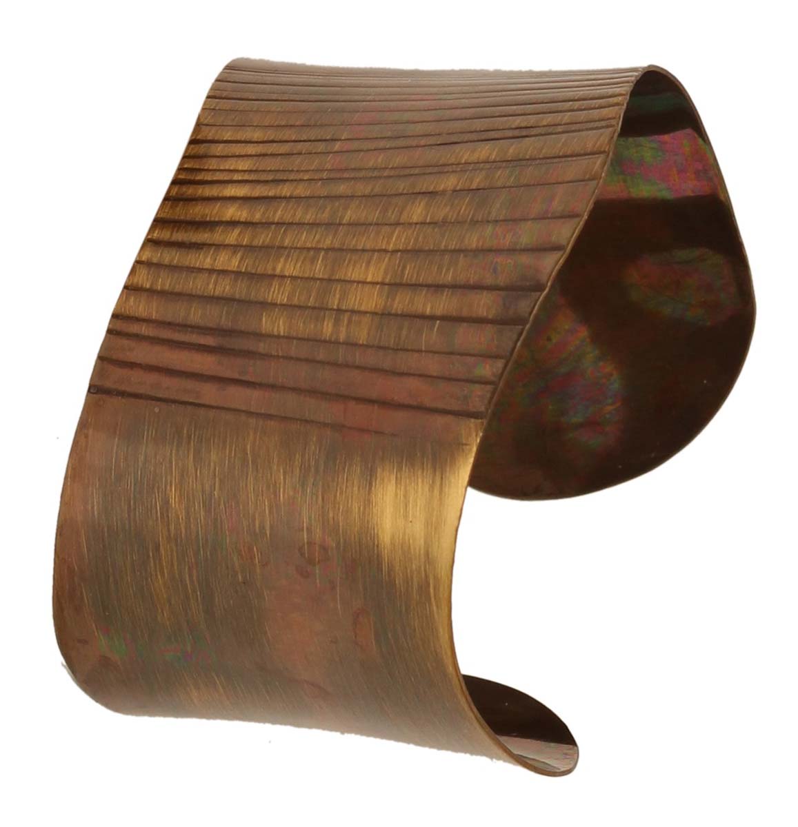 2.5” Brass Cuff Bracelet with Pleated Pattern - Distressed Golden Tone - Rustic-Look Accessories / Jewelry / Gifts for Her - Buy in Bulk Wholesale